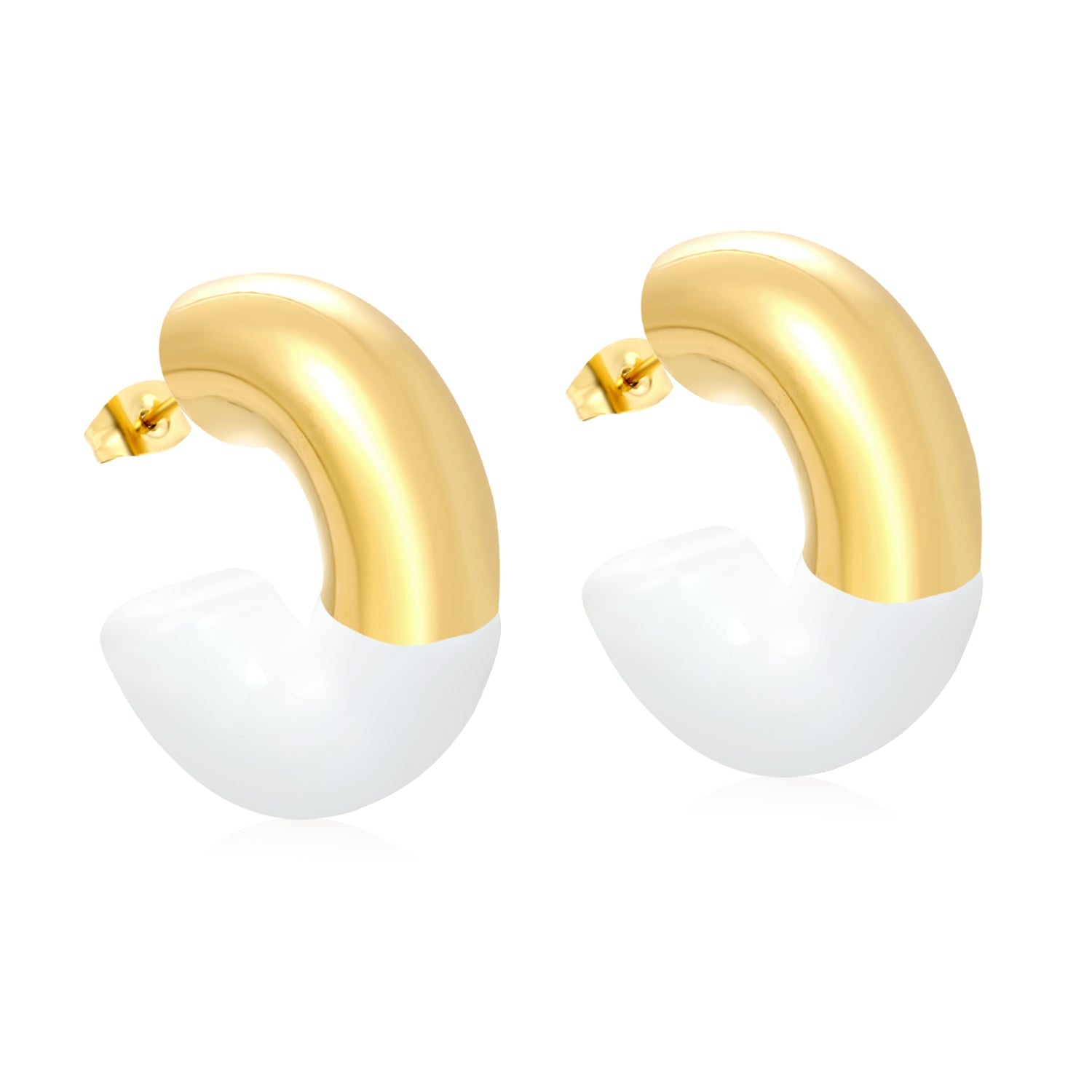 10.3*31.2mm C-shaped earrings with white/black/red oil drops Gold color asonjewelry